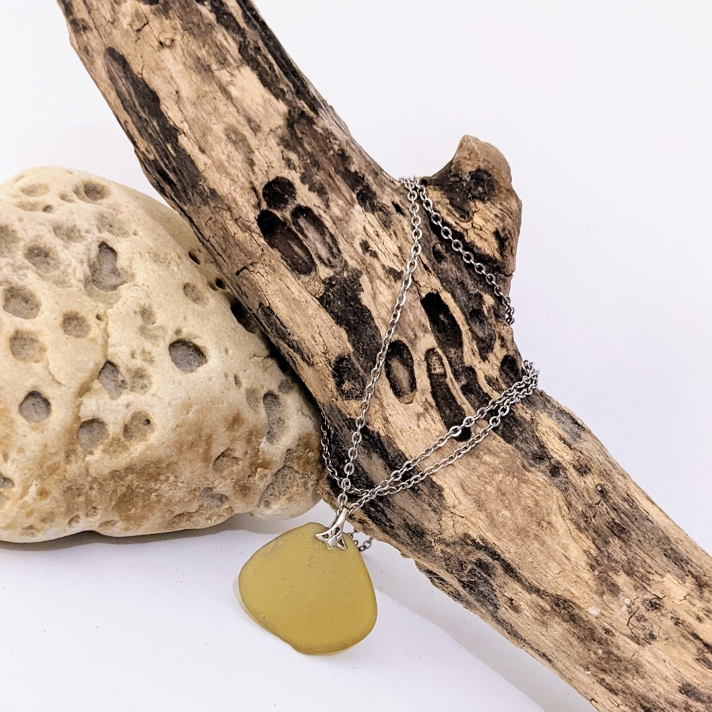 Rare yellow beach glass necklace